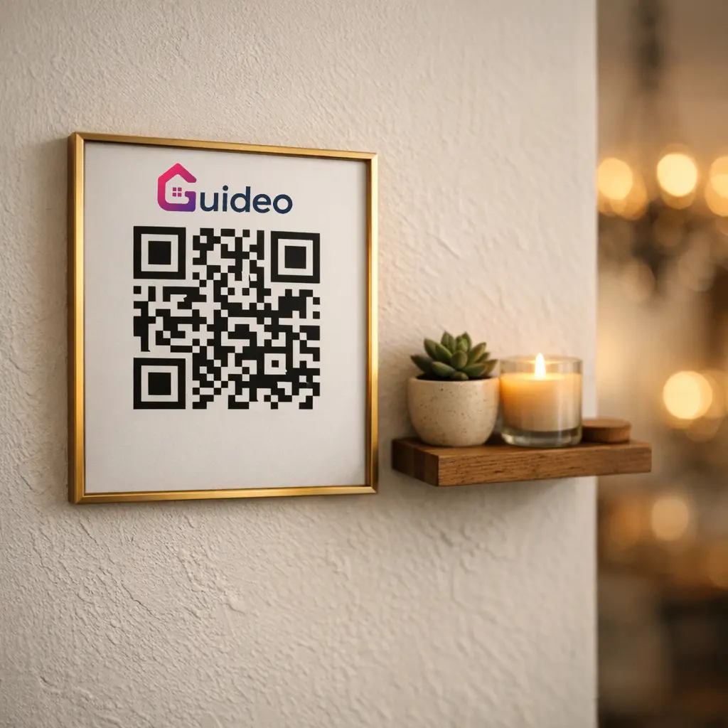 Codice QR di Guideo in una cornice elegante in un appartamento in affitto vacanziero