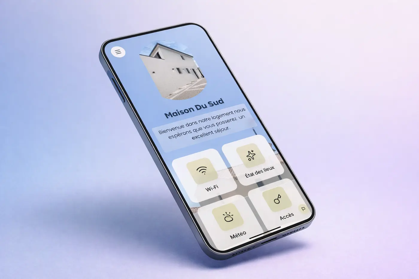 Illustrazione della web app di Guideo visualizzata su uno smartphone per un alloggio vacanziero